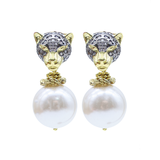 FELINE PEARL DANGLE EARRINGS