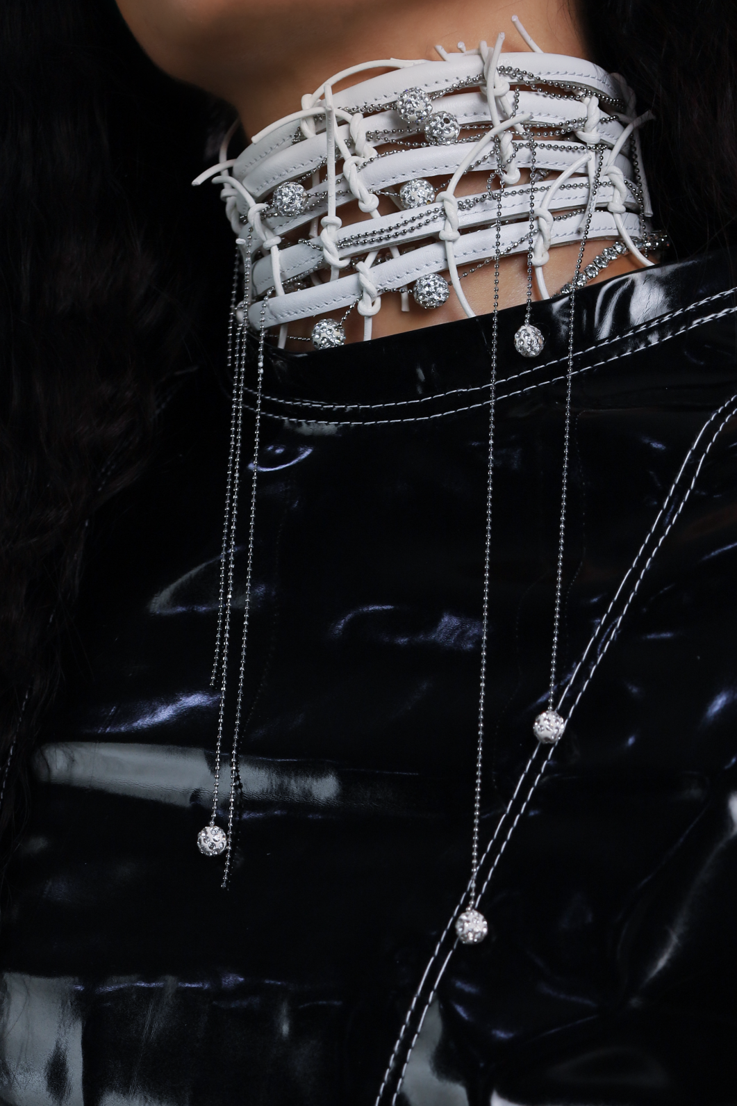 LUCI WHITE LEATHER CHOKER NECKLACE