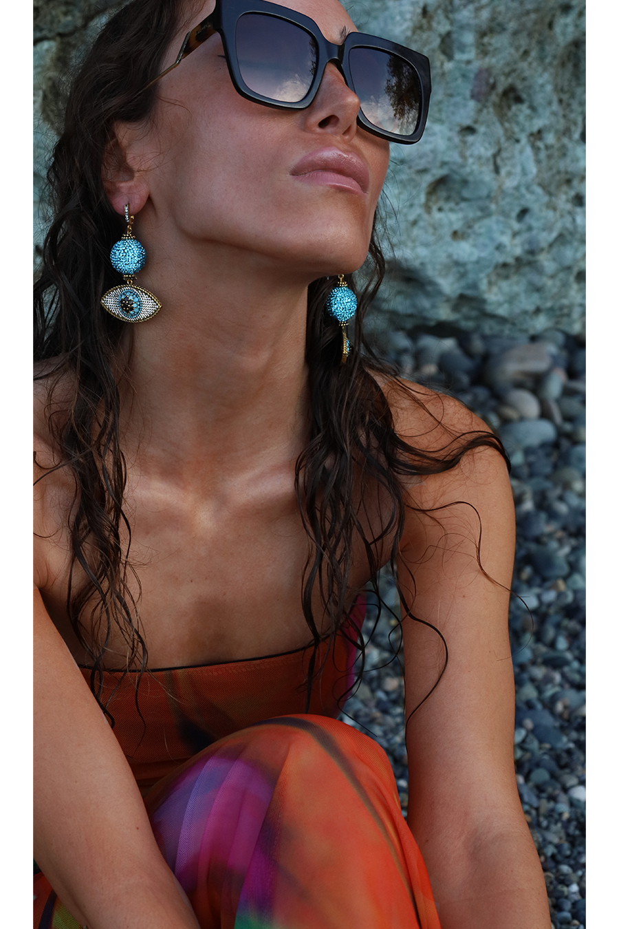 LUNA EVIL EYE DANGLE EARRINGS